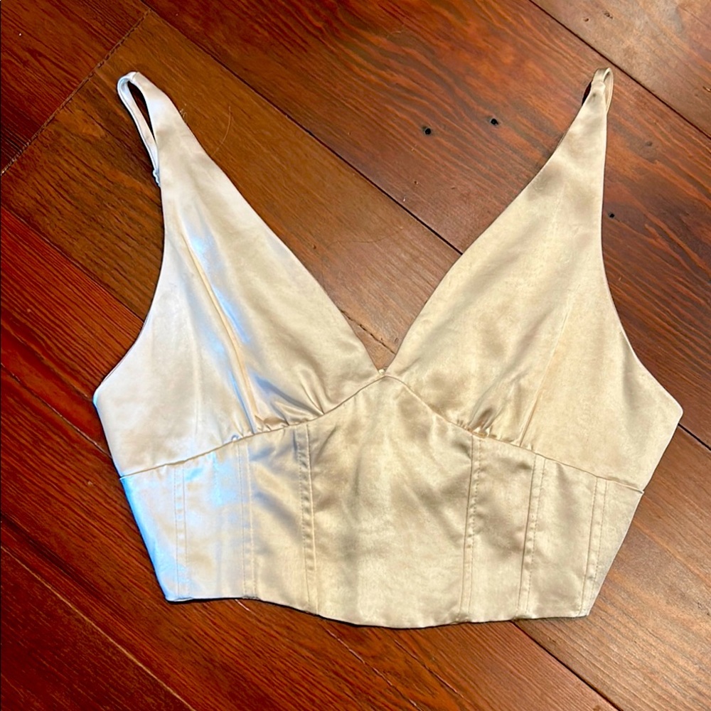 Cream satin crop top